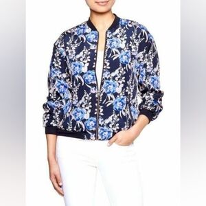 GAP Women's Jacket Small Blue Floral Lightweight Bomber Zip Up Lined Pockets